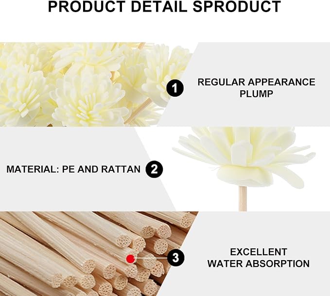 EXCEART Reed Diffuser Sticks 30pcs Diffuser Sticks Artificial Flower Rattan Reed Essential Oil for Office Home Decor Strips