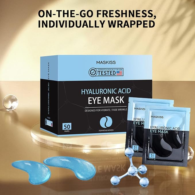 Maskiss Under Eye Patches (50 Pairs), Hyaluronic Acid Eye Masks for Dark Circles Puffy Eyes Undereye Bags, Collagen Eye Patches for Wrinkles and Hydrate, Skin Care Gift for Her