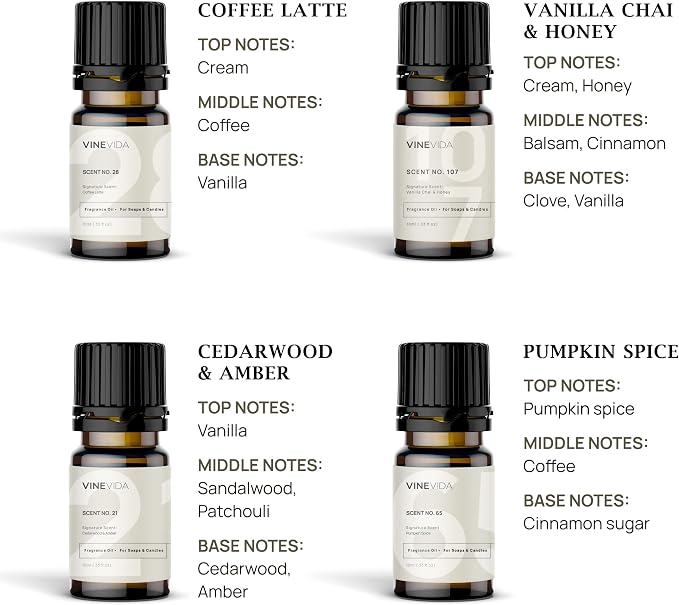 VINEVIDA [Set of 8] Fall Scents for Candle Making, Made in USA Candle Fragrance Oil, Soap Making Essential Oils, Diffuser Oil Scents
