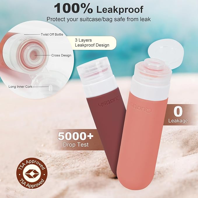 Quatish 15 Pack Travel Bottles for Toiletries, Original Patented, TSA Approved Travel Size Containers, Leak Proof Silicone Shampoo and Conditioner Bottles Women & Men, Airplane Essentials,Red Rock