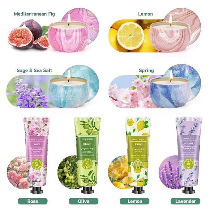 Gifts for Women - Candles Gift Set & Hand Cream Lotion Set (8 Pack), Ideal for Birthday Gift,Teacher Appreciation Gifts, Christmas Gift Set, Stocking Stuffers for Mom, Friend, Coworker
