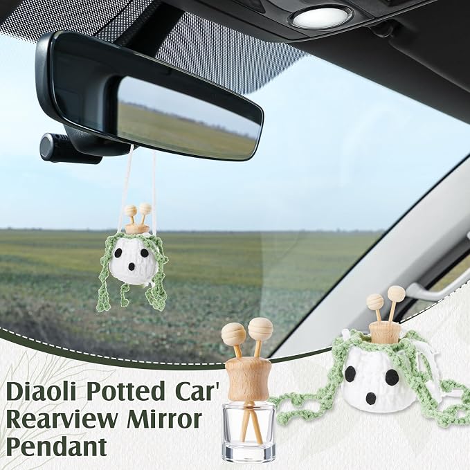 Leelosp 7 Pcs Nightmare Crochet Decoration Christmas Hanging Car Air Freshener with Empty Refillable Oil Diffuser Bottle Knitted Handmade Cute Car Interior Charm Ornament(8 ml, Ghost)