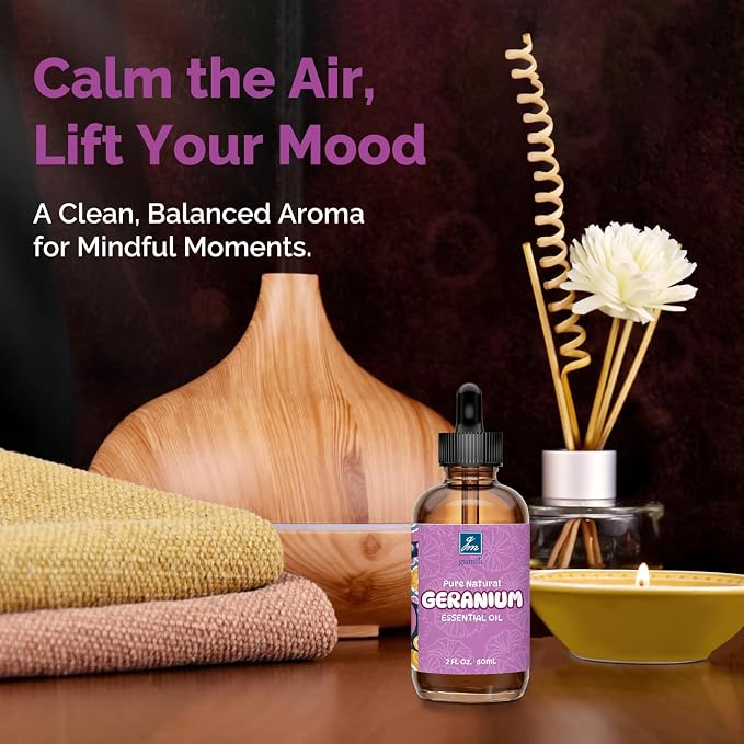 GM Gumili Geranium Essential Oil 2 Oz, Pure Geranium Oil for Skin, Hair, Diffuser, DIY Projects