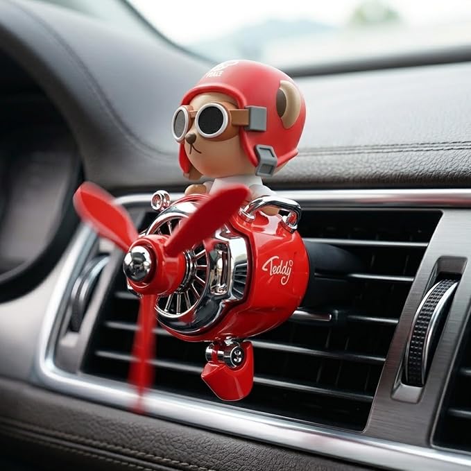 Pilot Car Air Freshener, Cute Bear Car Vent Clip Air Freshener Automotive Air Outlet Fan Diffuser, Automotive Interiors Vent Decoration (Shake Head Style - Red-s)