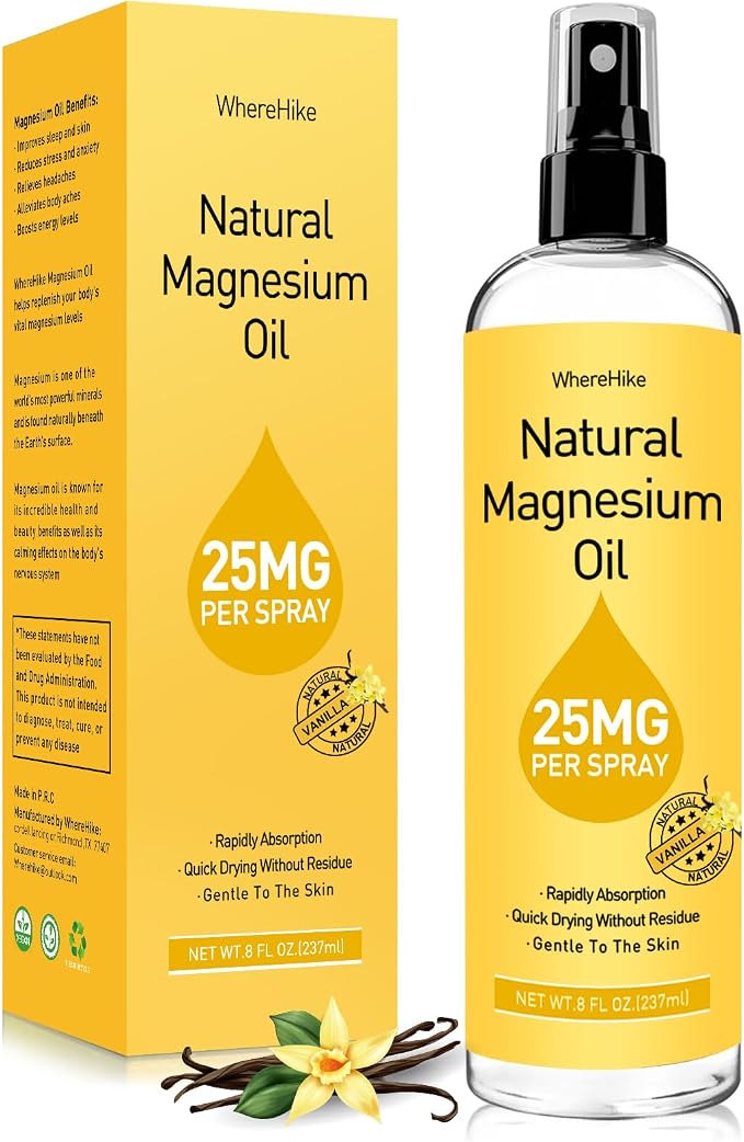 Stilip Magnesium Spray, Pure Magnesium Oil Spray for Feet,Ideal Gift for Muscle Relaxation&Better Sleep,Rapid Absorption,Quick Drying Without Residue-Vanilla