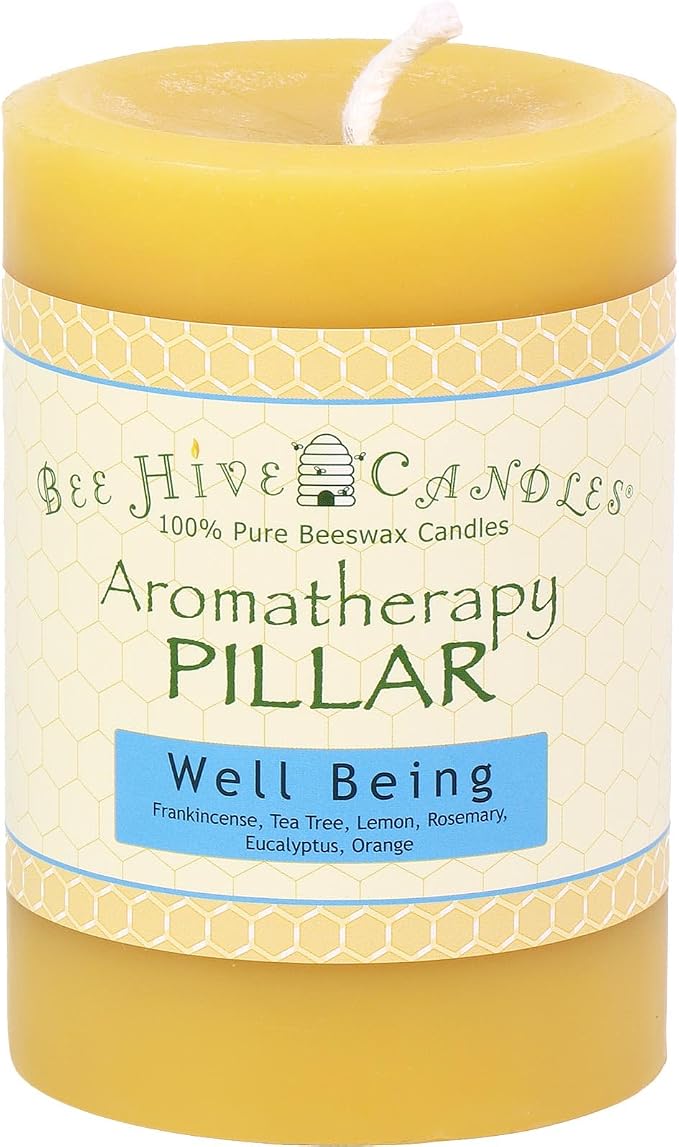 Bee Hive Candles 100% Pure Beeswax Aromatherapy Pillar Candle (3" x 4", Well Being)