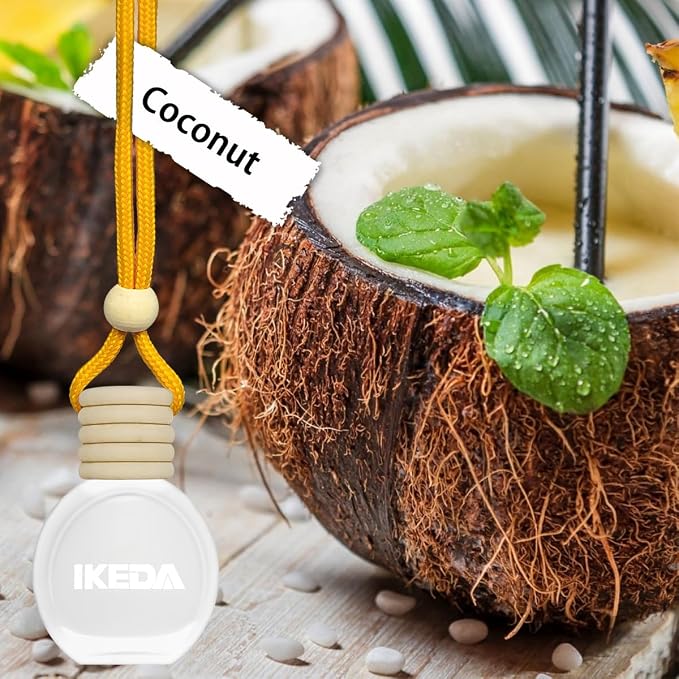 Ikeda Car Air Freshener: Hanging Car Smell Air Freshener | 10ml Hanging Car Perfume | Long Lasting Fragrance | Strong Scents Diffuser for Auto Home (Coconut)