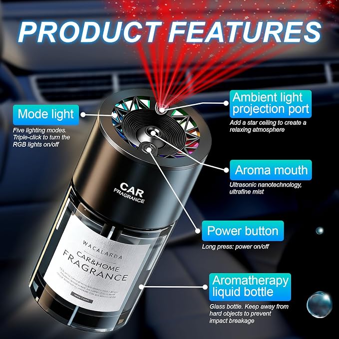 Smart Car Air Freshener Diffuser, Car Scent Diffuser for Essential Oil with 5 Adjustable Modes