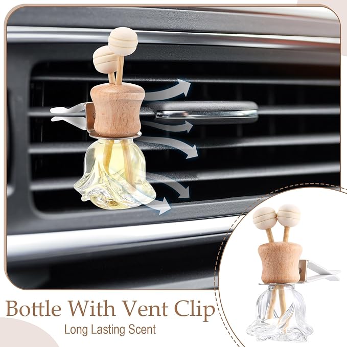 Zubebe 30 Pack Car Air Freshener Diffuser with Vent Clip Empty Car Diffuser Bottles for Essential Oil Perfume Glass Bottle with Wooden Caps Stick(Flower)