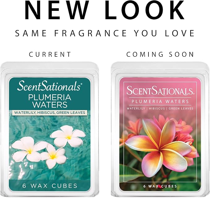Scentsationals Plumeria Waters Scented Wax Melts - Waterlily, Hibiscus, & Green Leaves, 10oz (24 Cubes)
