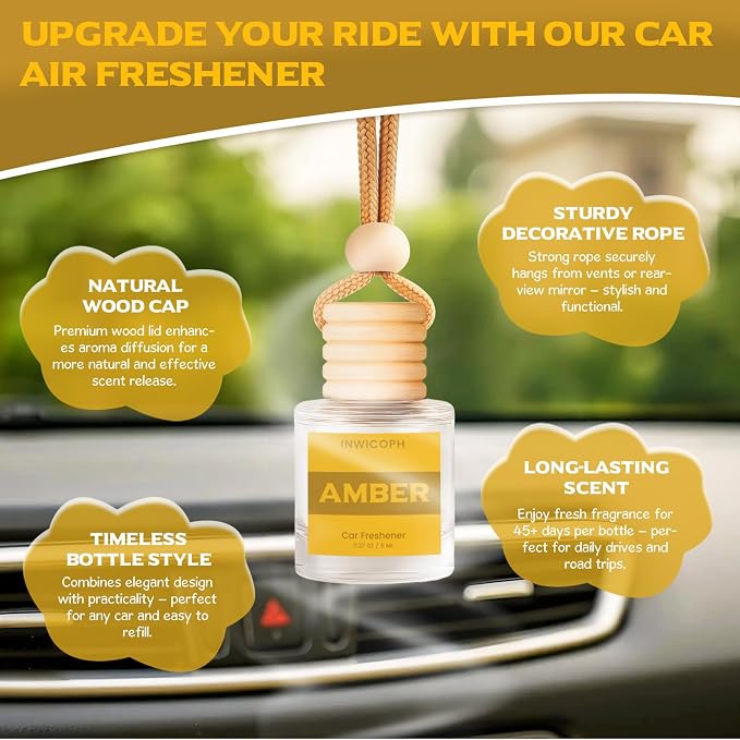 Car Air Freshener Diffuser Hanging, Amber Fragrance Oil