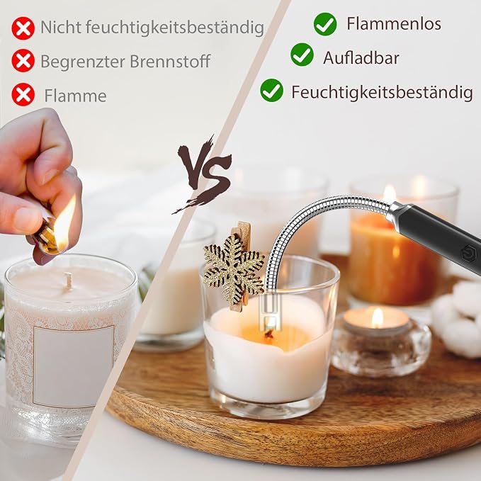 Electric Candle Lighter USB C Rechargeable Plasma Arc Lighters with 360° Flexible Neck Windproof for Deep Candles, Gas Stove, Camping Grill & Fireworks (Black*Rose Gold)