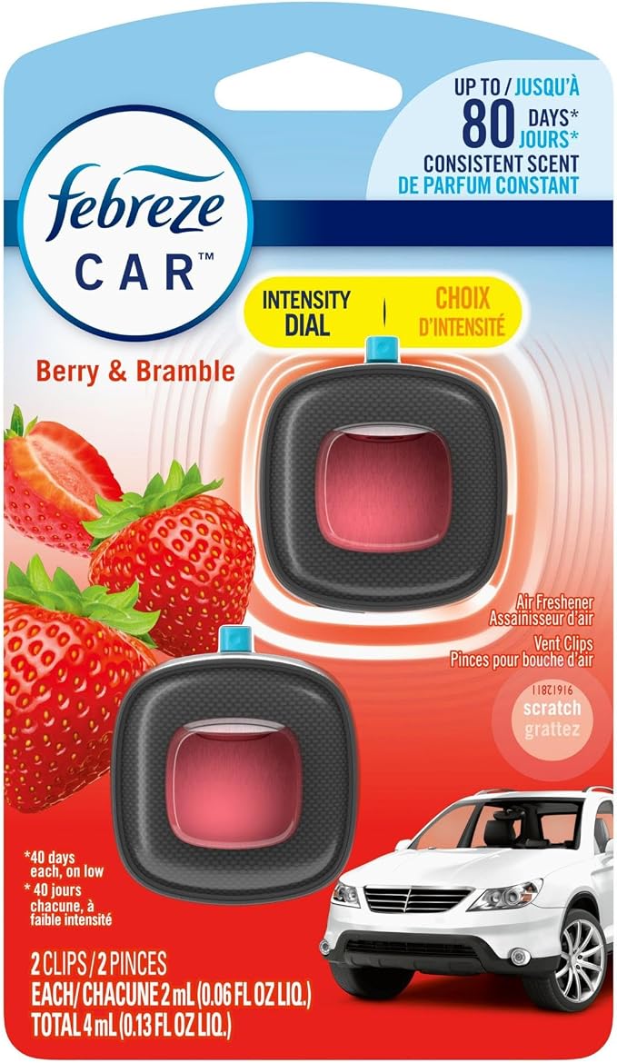 Febreze Car Air Freshener Vent Clip Berry & Bramble Scent, .06 oz. Car Vent Clip, 2 Count