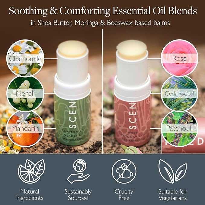 Scentered Aromatherapy Balm Sticks for Stress-Relief & Emotional Balance - Roll On Essential Oil Blends of Rose & Chamomile - Gifts for Valentines Day for Her - De-Stress & Love