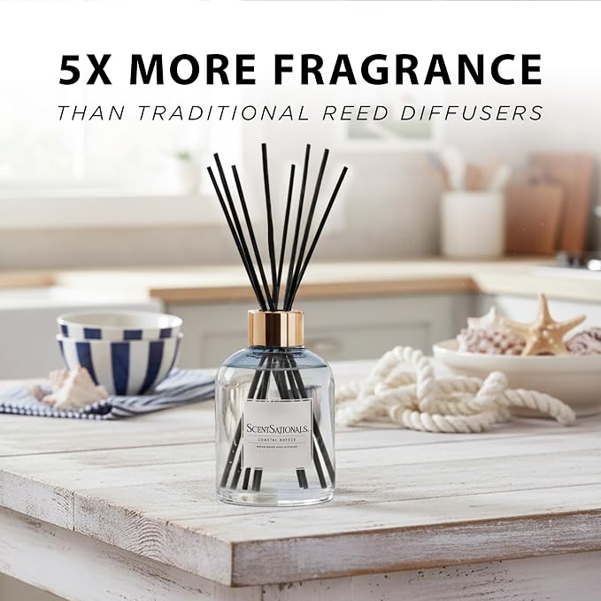 ScentSationals Water-Based Reed Diffuser - Coastal Breeze - 5 FL OZ Aromatherapy Reed Diffuser