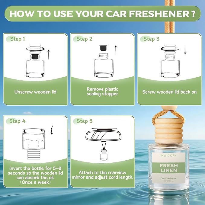 Car Air Freshener Diffuser Hanging, Fresh Linen Fragrance Oil