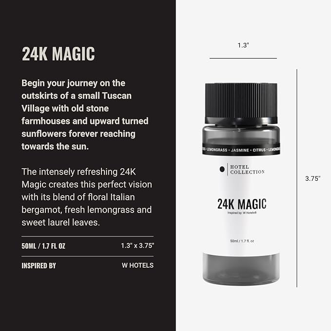 Hotel Collection Diffuser Oil - 24K Magic - Aromatherapy Essential Fragrance Oil - Citrus, Lemongrass, and Jasmine - 50mL 1.7 Fl oz