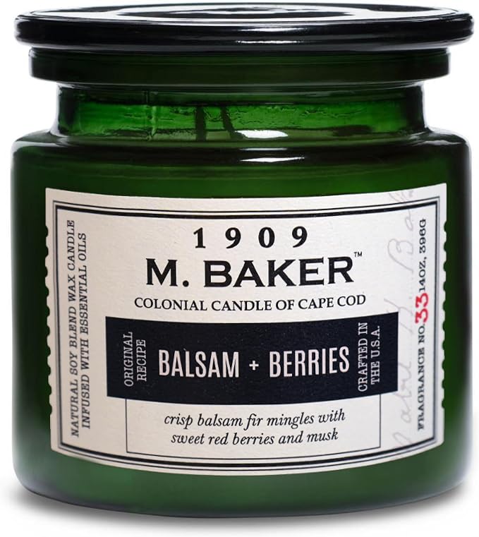 Colonial Candle Balsam & Berries Scented Candle, 2-Wick Natural Soy Blend Wax Candle Infused with Essential Oils, 14 oz Apothecary Glass Jar Candle - Made in The USA