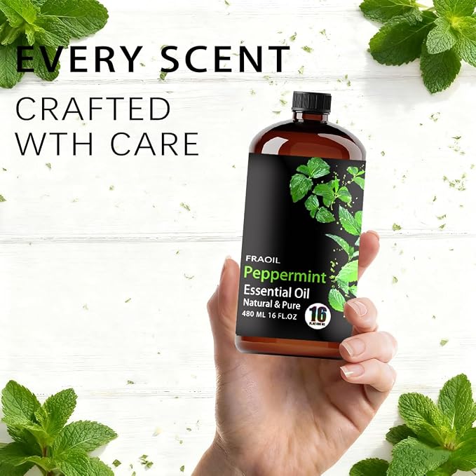 Peppermint Essential Oil, Peppermint Oil 16 Fl Oz 480 ML for Diffuser Humidifier Yoga Cleaning DIY Candle Soap Making Perfume Gift Essential Oils FRAOIL (Peppermint 16 Fl Oz (Pack of 1))