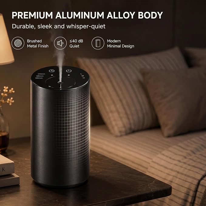 Oxdigi Waterless Essential Oil Diffuser, Portable Scent Air Machine with Timer & 3 Mist Modes for Home, Car, Office, Bedroom and Hotel, Black