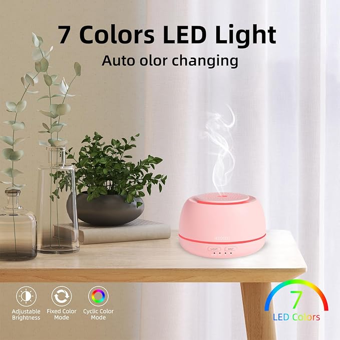 SEEDSEEL 300ML Essential Oil Diffuser with 7 Color LED Light, Remote, 4 Timers, Auto-Off, Ultrasonic Aromatherapy Diffuser for Office, Bedroom, Yoga, Home