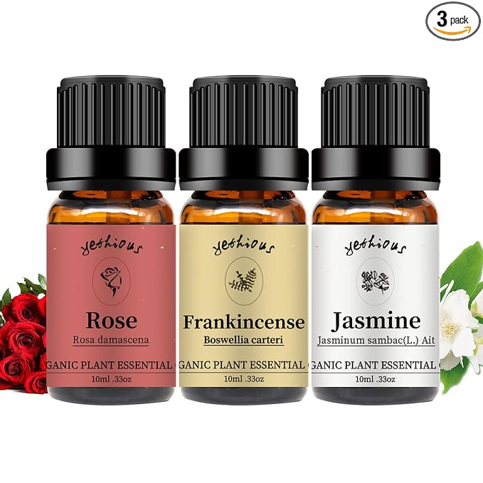 yethious Frankincense Jasmine Rose Essential Oil 100% Organic Pure Rose Essential Oil for Diffuser & Aromatherapy