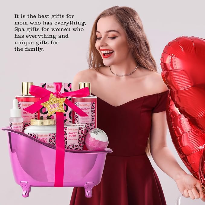 Home Spa Self Care, Bath and Body Spa Gift Basket for Women, Shower Bath Spa Sweet Berry Bath Sets for Teens Gift| Relaxing Care Kit Christmas Mothers Day Gifts for Mom Gift Baskets for Anniversary