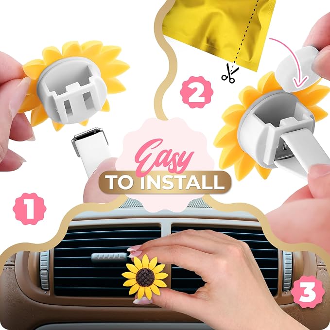 6 Pieces Sunflower Air Vent Clip Car Air Freshener Sunflower Car Accessories Cute Car Air Freshener Sunflowers Gift Decorations Girasoles Car Clip Interior Air Vent Decorations