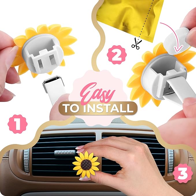 2 Pieces Sunflower Car Accessories Cute Car Air Freshener Sunflower Air Vent Clips Sunflowers Gift Decorations Girasoles Car Clip Interior Air Vent Decor