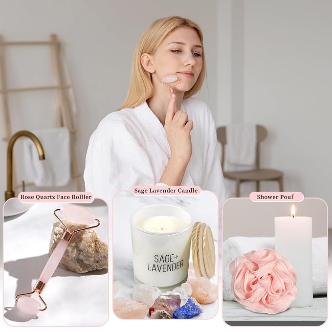 my novel things Birthday Gifts for Women, Bathrobe Set, Spa Robe and Slippers set with Scented Candle Self Care 7 Pack for Christmas Thanksgiven Valentine's Day Gift Unique for Her Mother Mom Girl