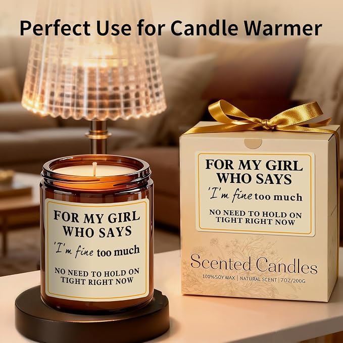 I'm Fine Too Much Candle for Women | Orange Scented Soy Candle, 7oz Handmade Candle, Encouragement Gift for Friends, 50 Hours Burn Time, Aromatherapy Candle for Self Care - Friendship Gifts for Women