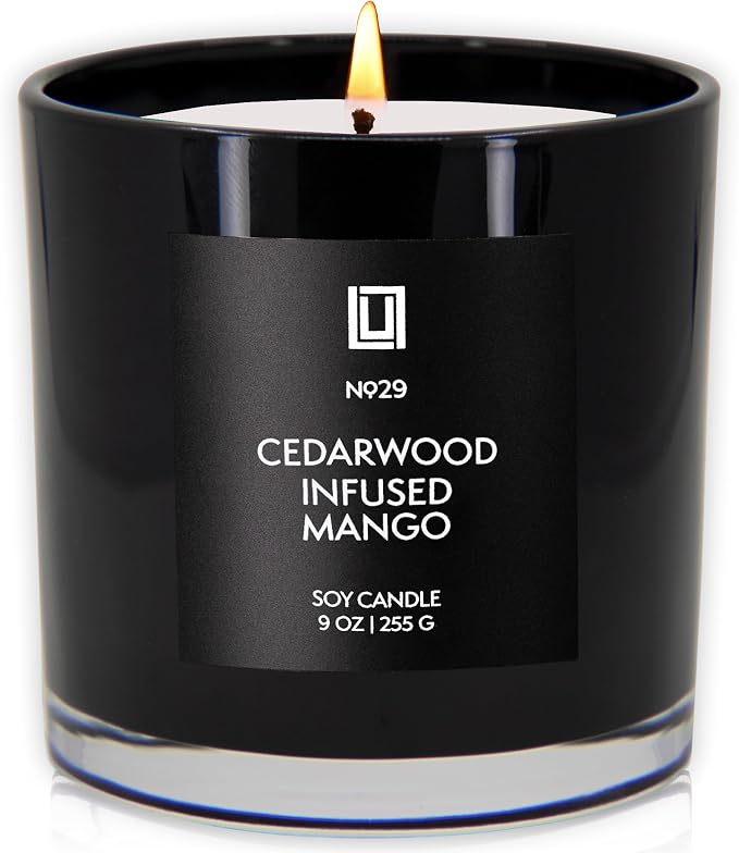 Lulu Candles | Cedarwood Infused Mango | Highly Scented Candles for Home - Soy Blend Jar Candle with 100% Cotton Wick - Slow Burning (9 Oz.)
