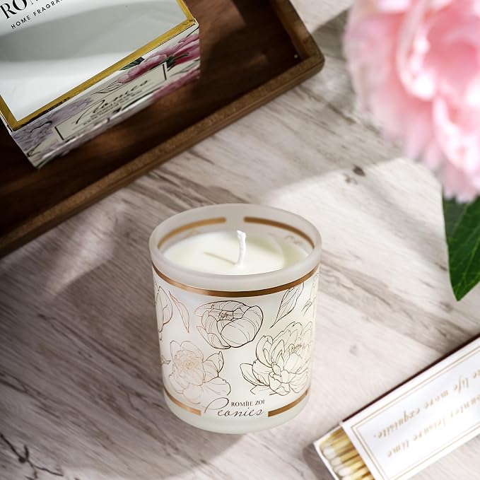 ROMIIE ZOI Scented Candle - Peony - 6oz Aromatherapy Soy Wax Jar Candle for Home, Gifts for Women - 170g