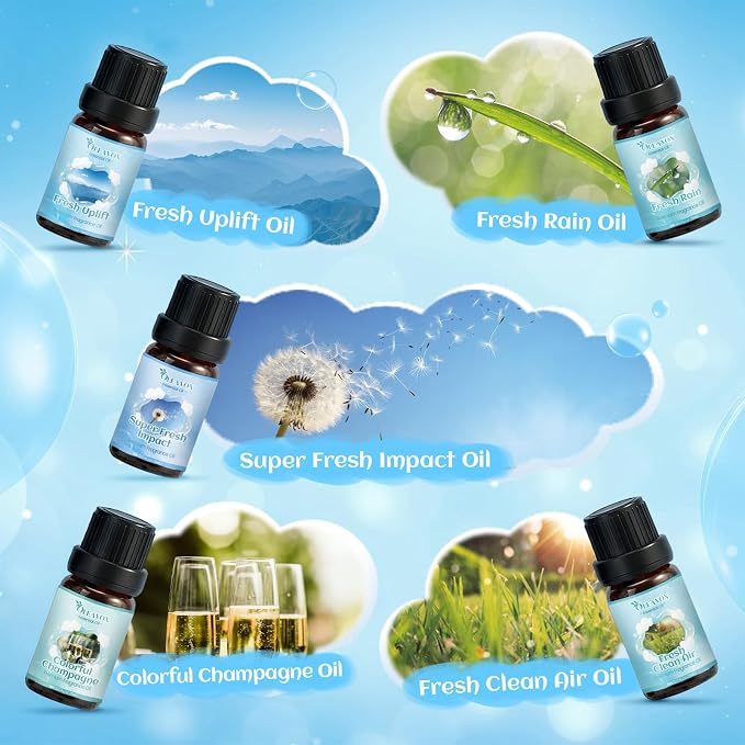 Clean Fragrance Oils Set,Gifts for Mom,10 Premium Essential Oils Set for Diffuser, Soap & Candle Making, Dryer Ball,Home Fragrance,Fresh Cotton, Fresh Clean Air, April Clean and More 10x5ml Scent Oil