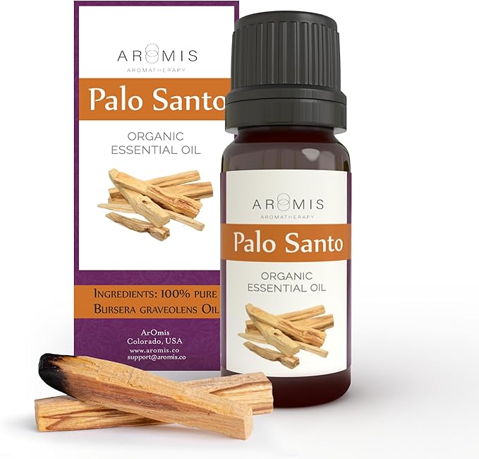 ArOmis Organic Palo Santo Essential Oil - 100% Pure Therapeutic Grade 10ml (.34 Fl Oz) - Undiluted, Premium, Oils for Aromatherapy - All the Aroma None of the Smoke - Wildcrafted and Sustainable