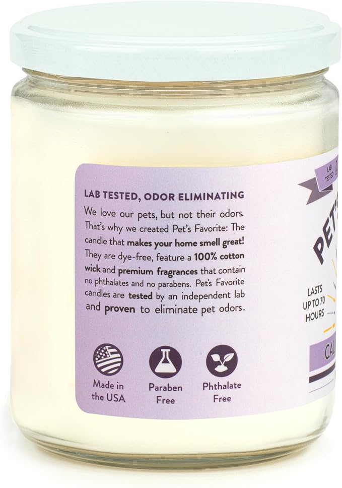 Pet's Favorite Calming Lavender Pet Odor Candle, Clean Burning, Long Lasting Scented Candles with a Natural Fiber Wick and 70 Hour Burn Time, Pack of 1