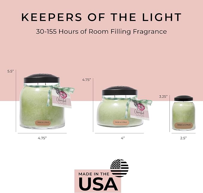 A Cheerful Giver - Sage & Citrus Papa Scented Glass Jar Candle (34oz) with Lid & True to Life Fragrance Made in USA