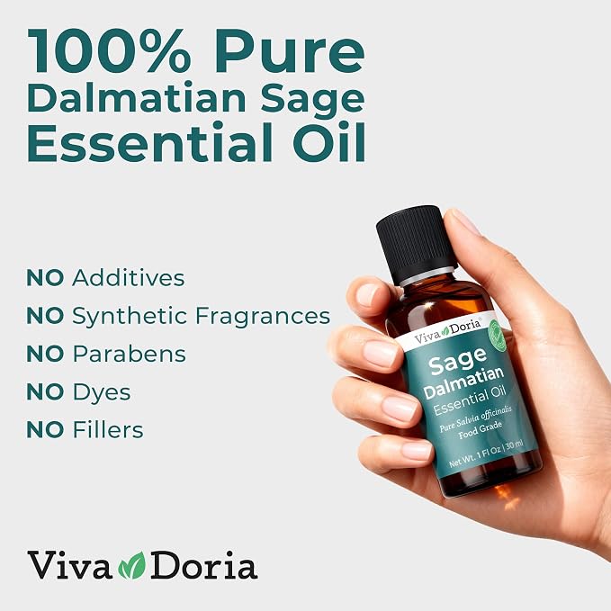 Viva Doria Sage Essential Oil, 100% Pure, Natural, Dalmatian Sage Essential Oil, Undiluted, for Aromatherapy | Food Grade, 30 mL (1 Fluid Ounce)