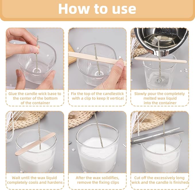 Candle Wicks Kit - 50pcs 8 Inch Natural Candles Wicks with 10pcs Wooden Holders 120 Pcs Wick Stickers for Soy Wax Beeswax Coconut Wax Candle Making Supplies
