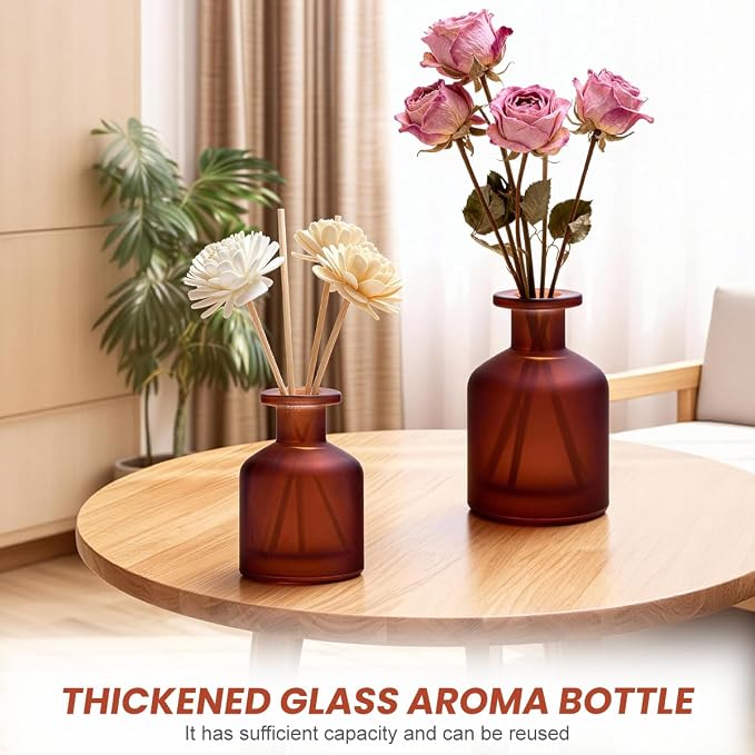 130ML/4.3OZ Amber Red Glass Diffuser Bottle Empty Refillable Aromatherapy Container Fragrance Accessories for Essential Oils & DIY Crafts