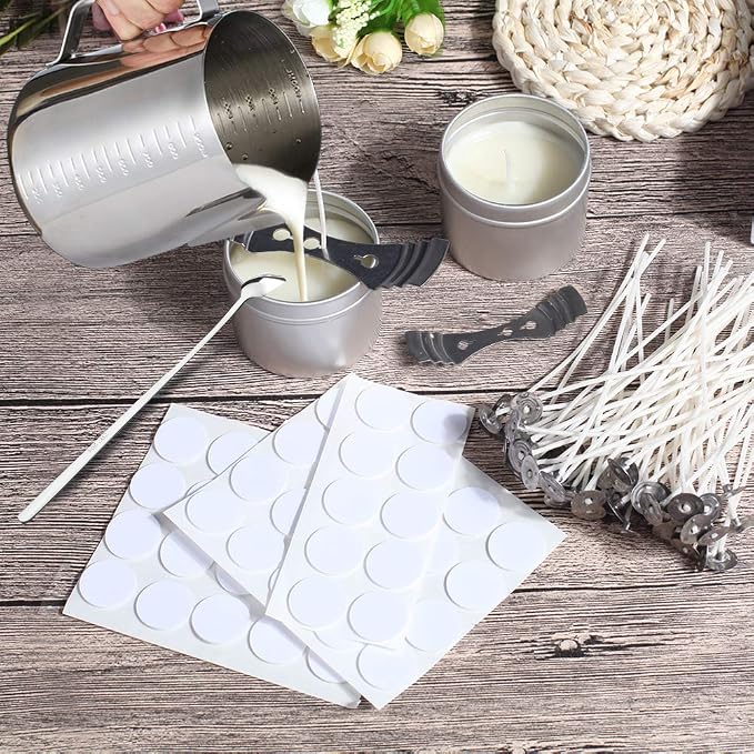 DINGPAI Candle Making Supplies, DIY Candles Craft Tools Including Candle Make Pouring Pot, Candle Wicks, Candle Wicks Sticker, 3-Hole Candle Wicks Holder, Candle Tins and Spoon