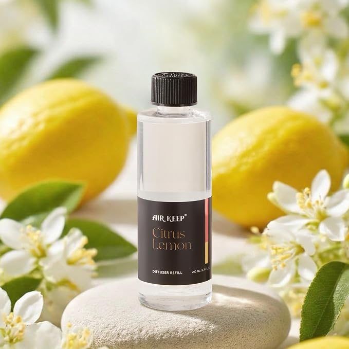 Airkeep Citrus Lemon Reed Diffuser Refill – 6.76 fl oz – Premium Scented Oil for Home Aromatherapy – Long-Lasting Fragrance for Reed Diffusers – Perfect for Bathroom, Bedroom & Home Decor