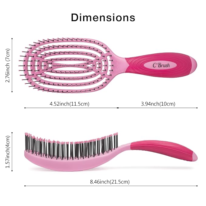 NuWay® C Brush® Scalp Care Detangling Hair Brush – Gentle Scalp Massage & Easy Detangling for Wet or Dry Hair, Everyday Hairbrush for Healthy Looking Hair (Pink Petal)