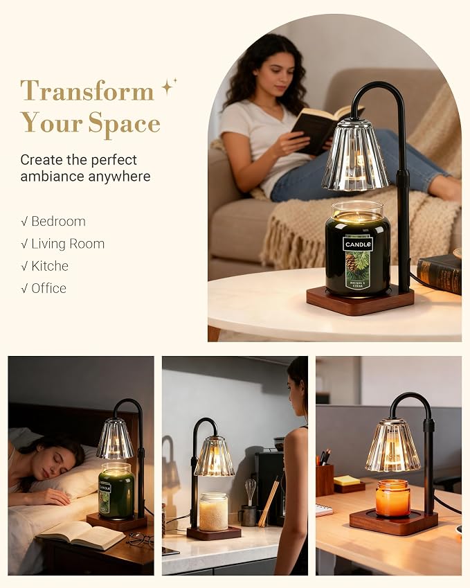 Marycele Black Candle Warmer Lamp with Timer Dimmer Adjustable Height, Birthday Gifts for Women Mom Sister Her, Office Room Home Decor, Vintage Wax Warmer House Warming Gifts