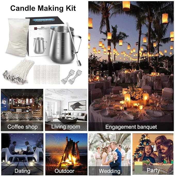 DINGPAI Candle Making Kit, Soy Wax DIY Candle Craft Tools Including Candle Make Pouring Pot, Candle Wicks, Wicks Sticker, 3-Hole Candle Wicks Holder, Natural Soy Wax and Spoon