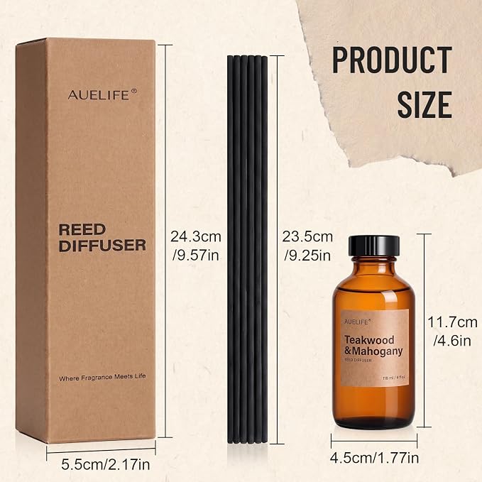 Auelife Reed Diffuser Set, Coastal Citrus 2 Pack 8 Fl Oz Scented Diffuser with Fiber Sticks, Home Fragrance Reed Diffuser for Bathroom Shelf Decor, Bedroom, Office & Housewarming Gift
