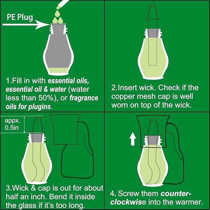 Blank Plug in Air Freshener Polarized Wall Plug Oil Diffuser for DIY Characteristic Home Scent from Natural Essential Oil, EO+Water, Fragrance Refill (4-Set White)