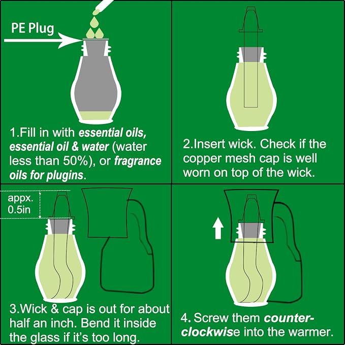 Plug in Oil Diffuser, Blank for DIY Air Freshener Make Unique Home Scent Aromatherapy, Work with Essential Oil, EO+Water, Fragrance Refill for Plugins (Black Warmer + Glass + Wick)