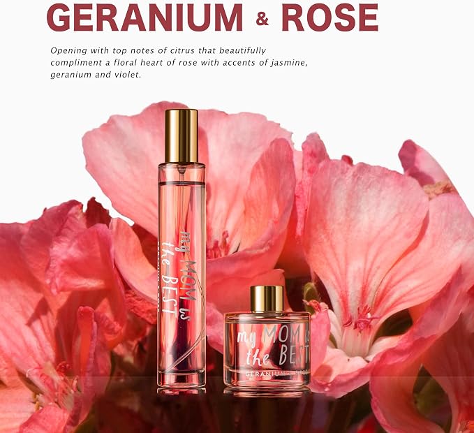Hidden Label Soy Candle Set: Geranium & Rose 'Best Mom' Gift with Reed Diffuser & Room Spray