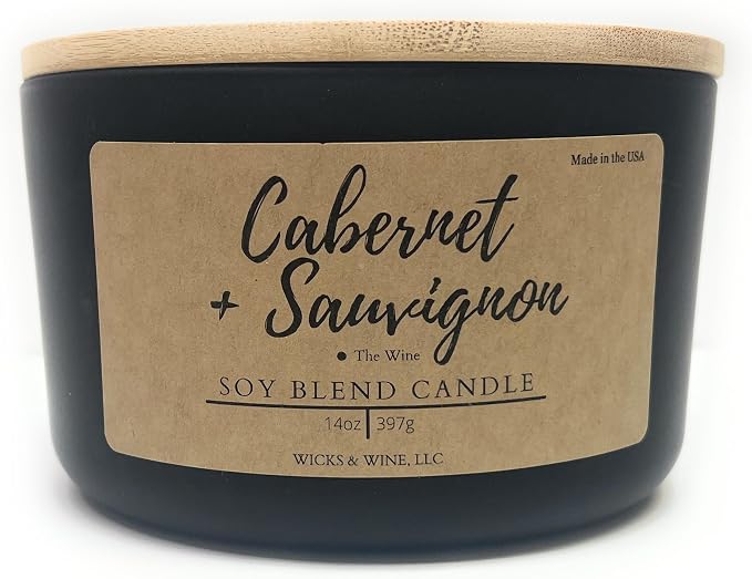 Wicks & Wine Soy Blend 3-Wick Cotton CORE Candle 14oz (Cabernet Sauvignon)